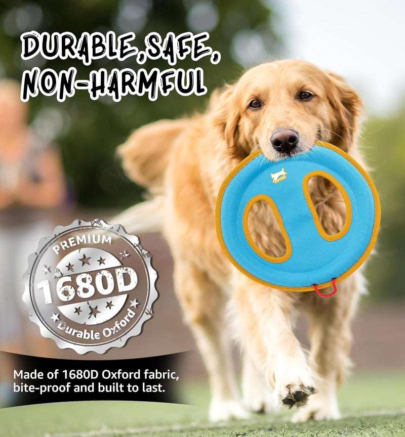 IPTPAS Dog Flying Disc Dog Flyer Toy for Fetch, Durable Nylon 9.5" Diameter with Soft and Thick Edges, Gentle on Teeth & Gums, Lightweight & Water Floating, Outdoor Play for All Breeds (C-Blue/Orange) - Image 2